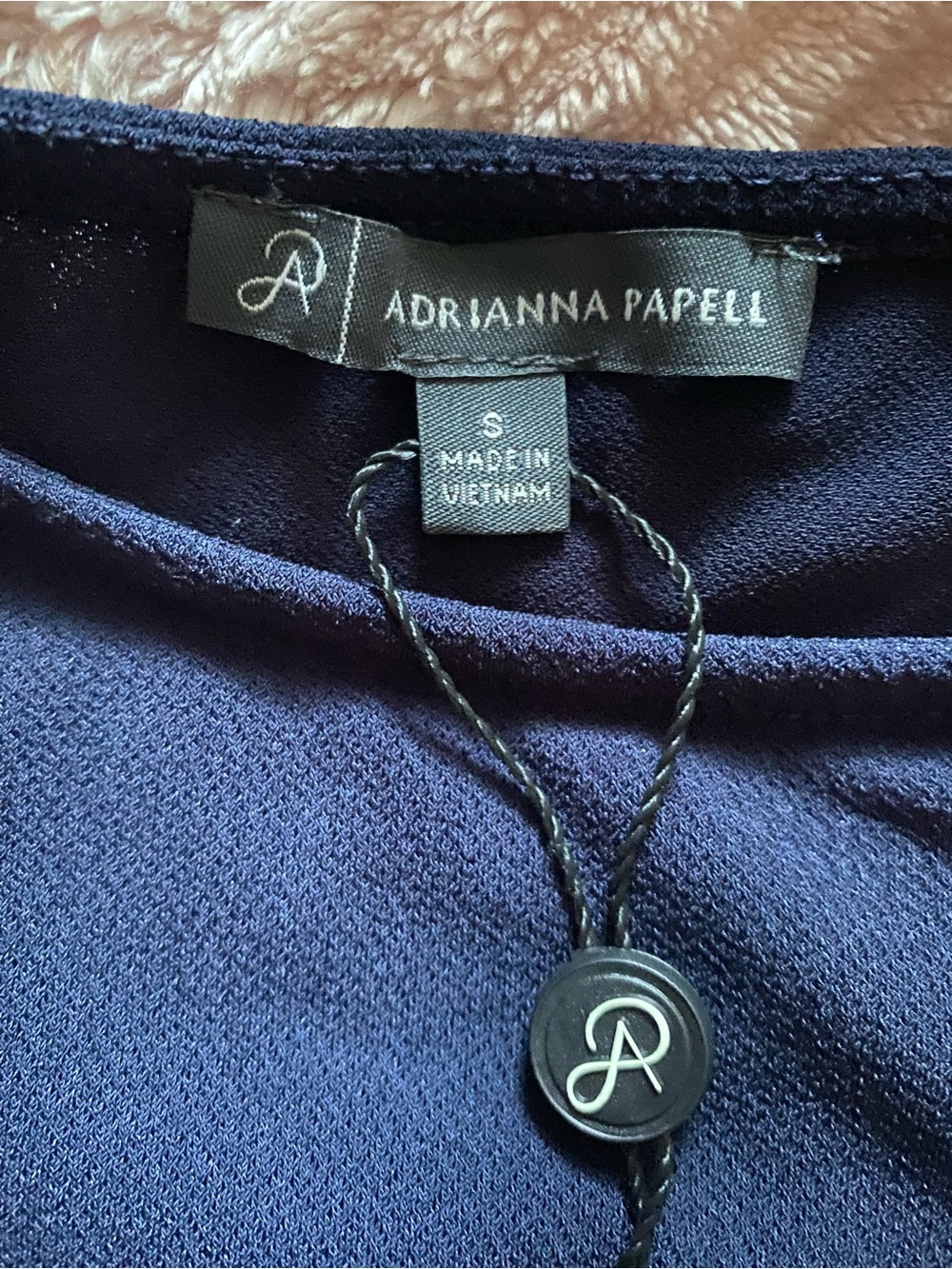 Adrianna Papell Navy Ruffle Sleeve Blouse - Picture 4 of 6